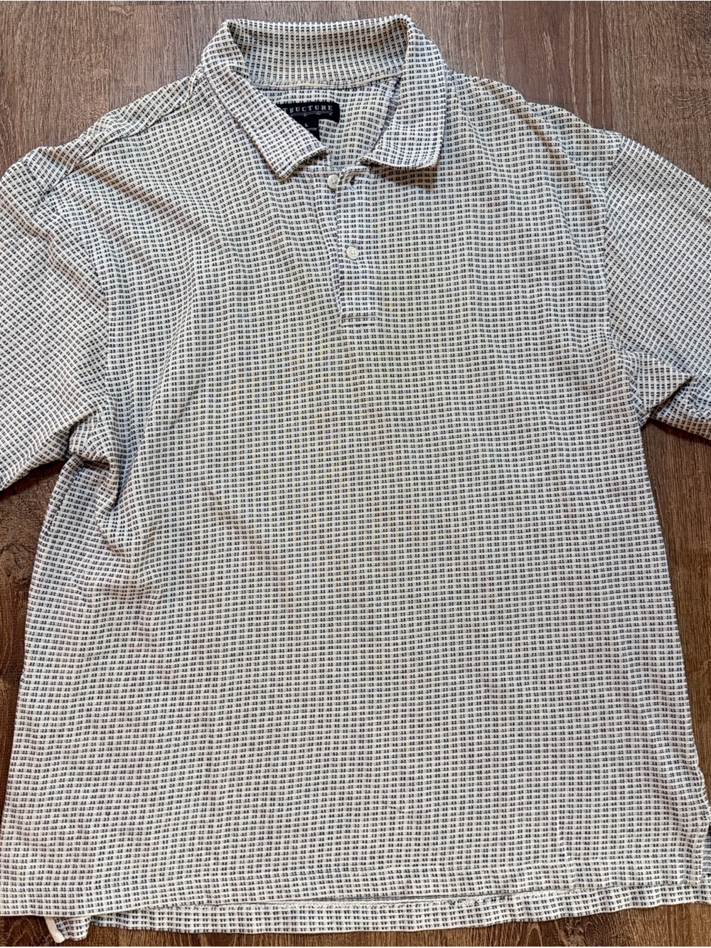 Vintage Men's Polo in White and Black Micro-Grid